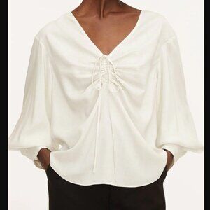 Rebecca Taylor Drawstring Long Sleeve Blouse | Snow